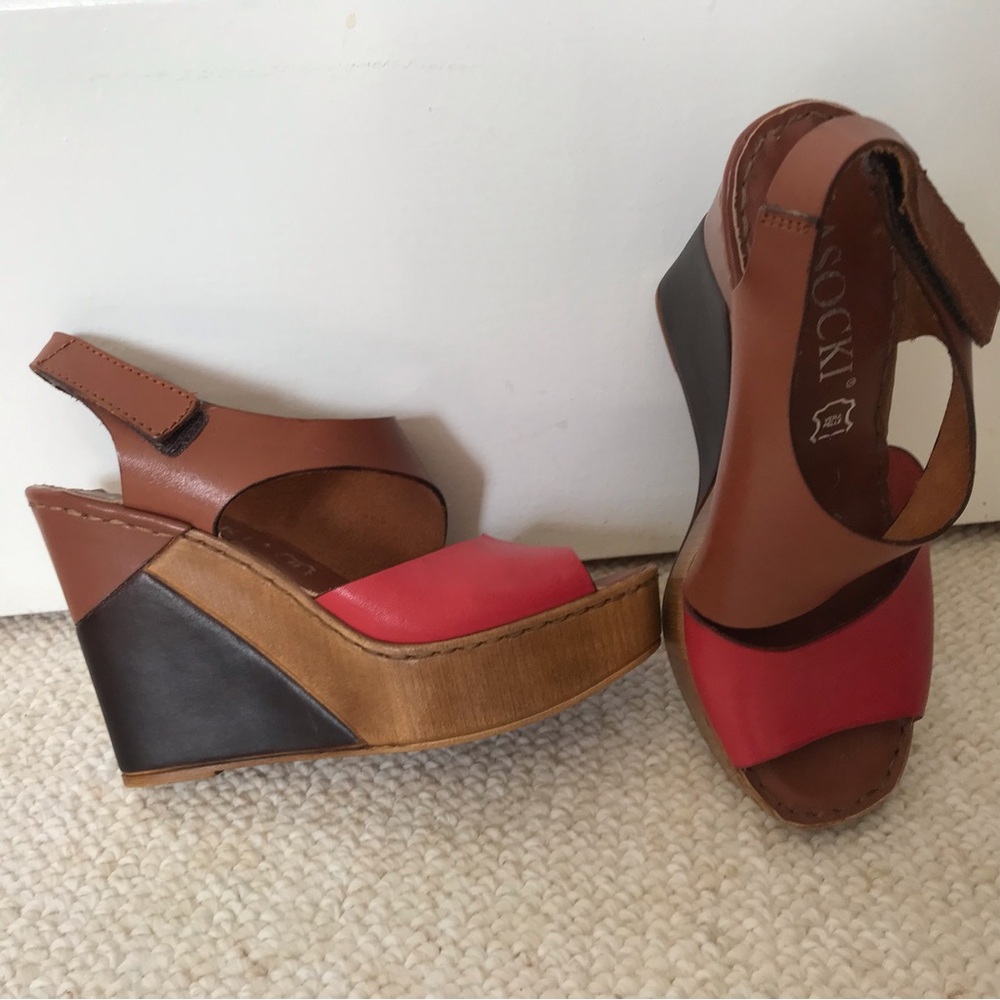 Leather wedge sandals. Size 36, worn twice. Lasocki, quality Polish brand fits 6